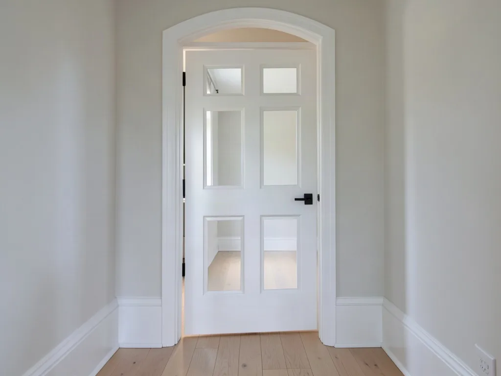 Sample image of a newly hung door with fresh skirting and architraves