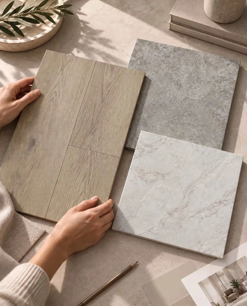 Choosing between tile and flooring samples
