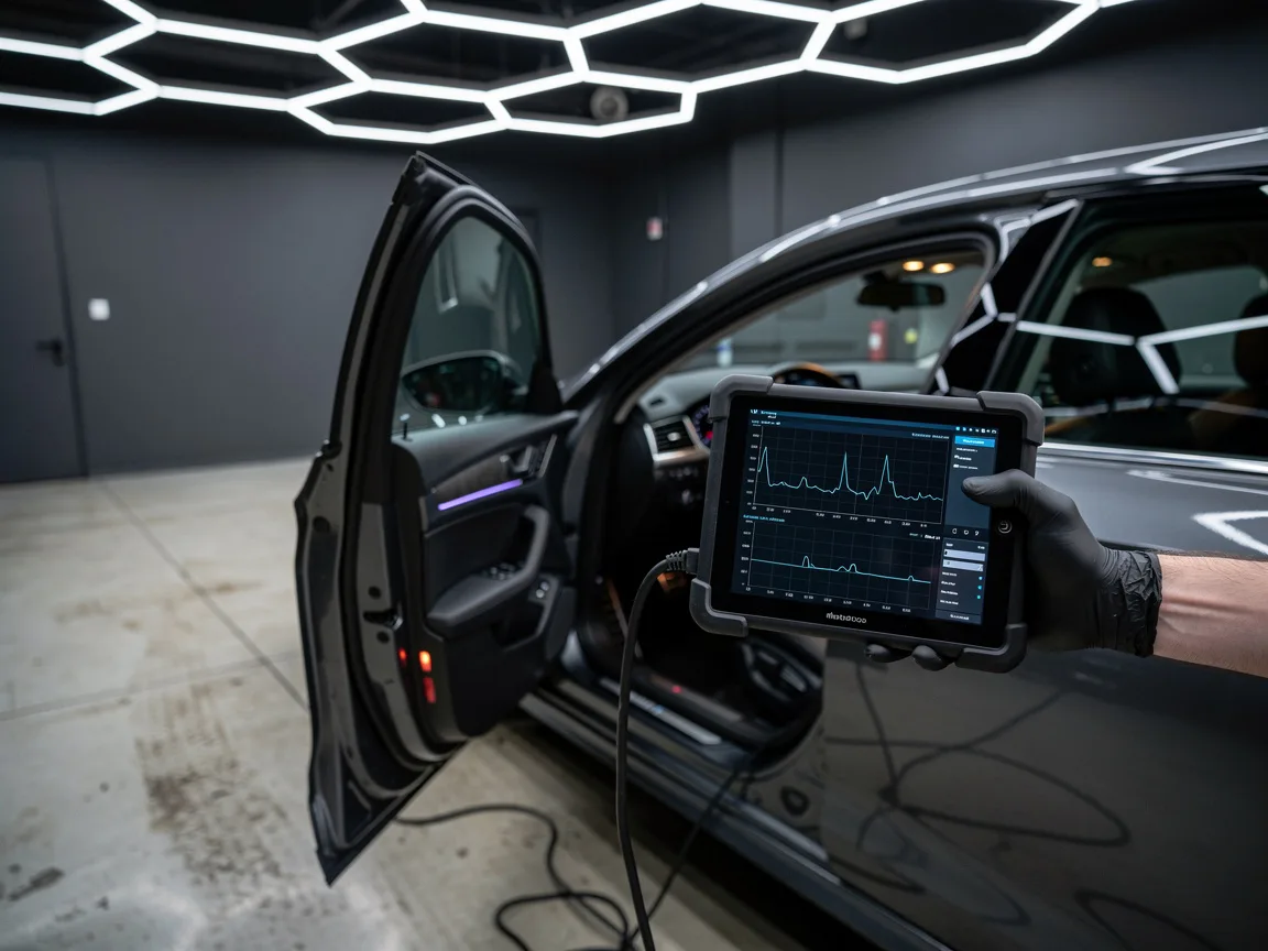 Sample image of a diagnostic scan tool plugged into a car
