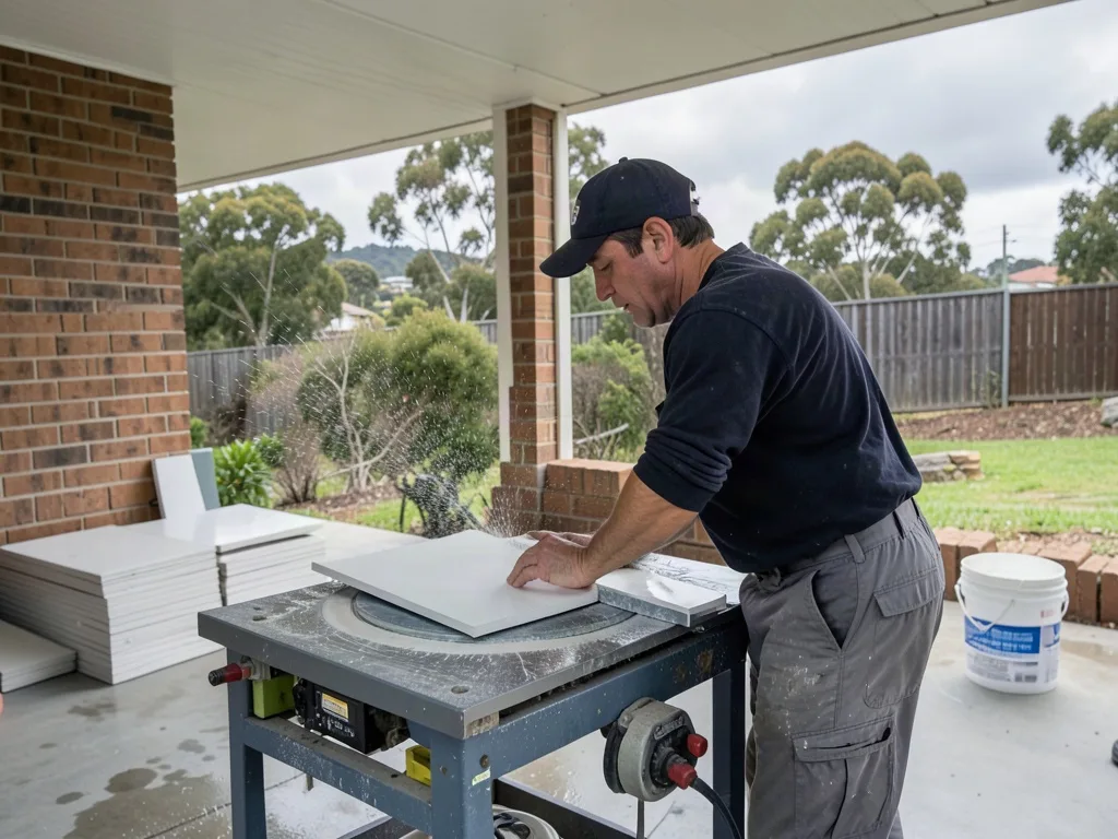 Sample image of a tiler cutting a tile on site