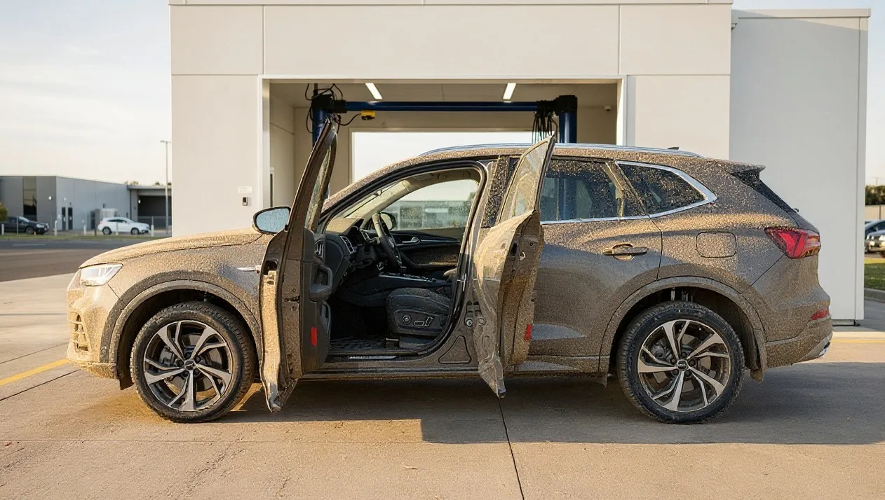 Sample image of a dusty car before the wash