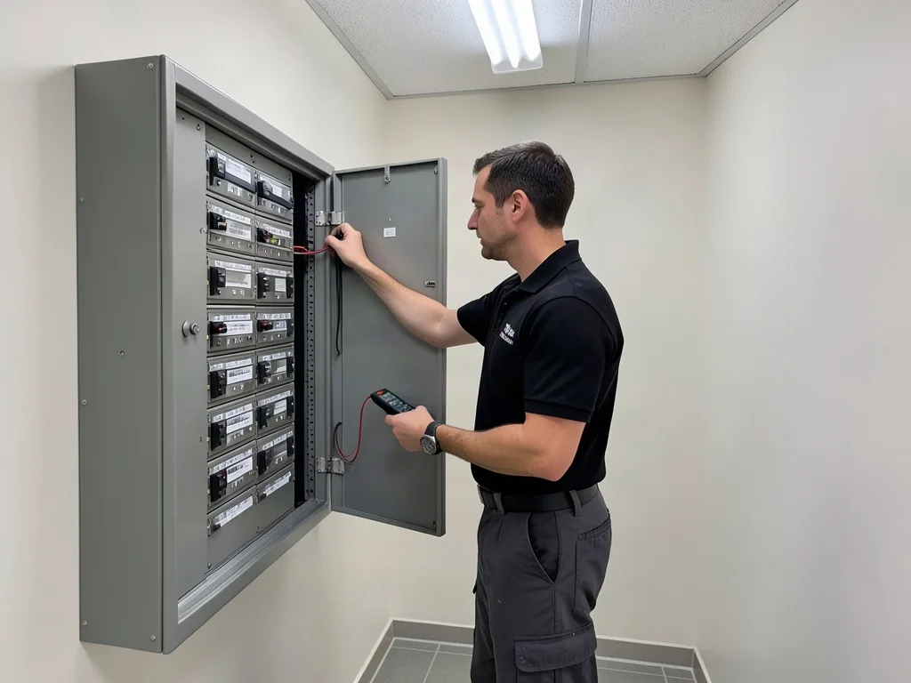 Sample image of an electrician working in a commercial switch room