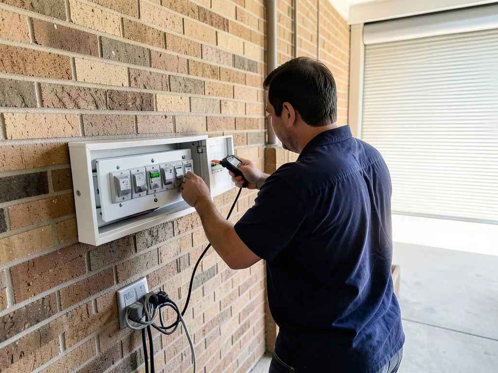 Sample image of an electrician testing a circuit at a home switchboard