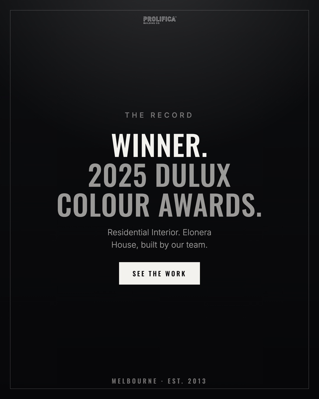 Prolifica ad, winner 2025 Dulux Colour Awards