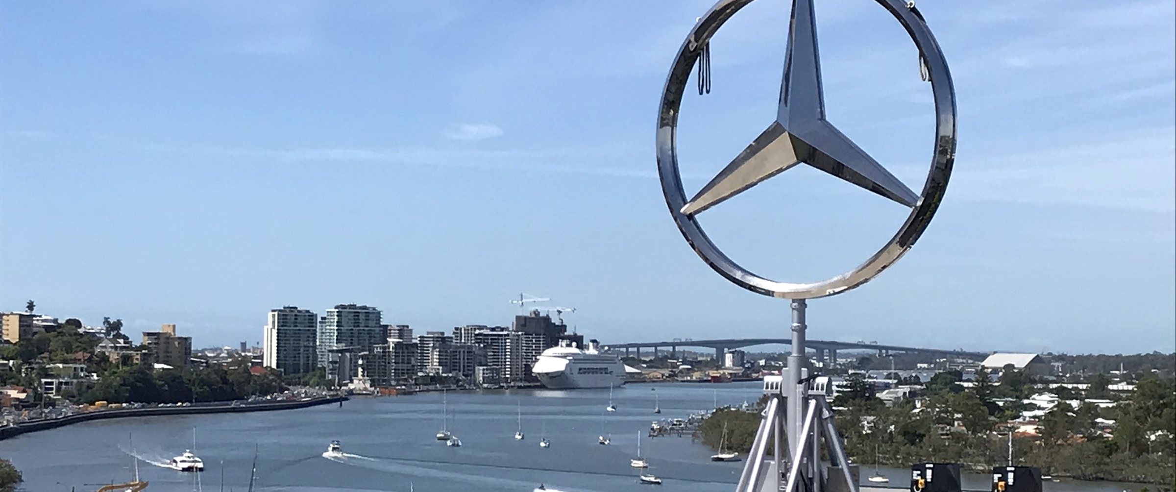 The Mercedes-Benz star installed above the Autohaus, Newstead Queensland