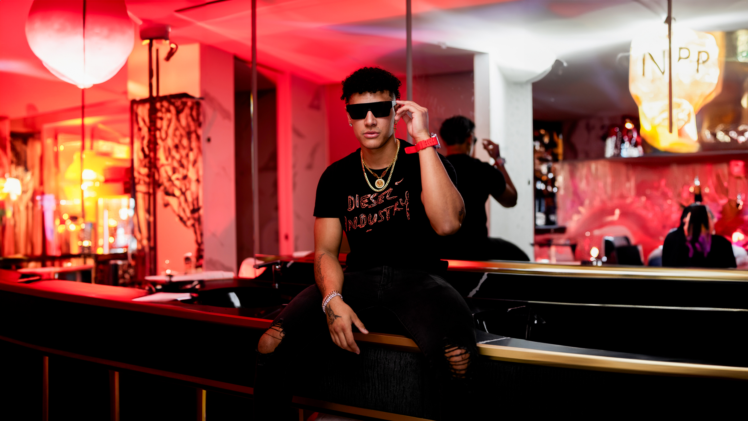 Red lit lounge, second angle
