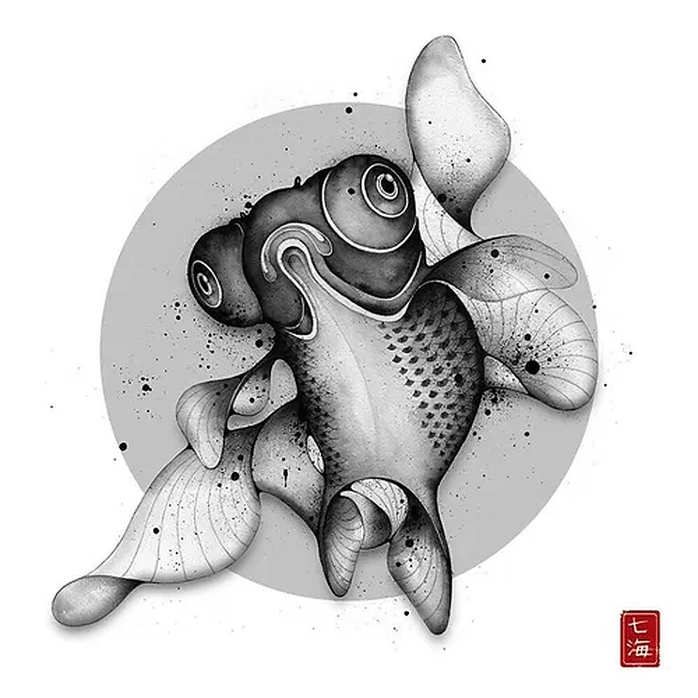 Nanami Cowdroy koi ink work, framed