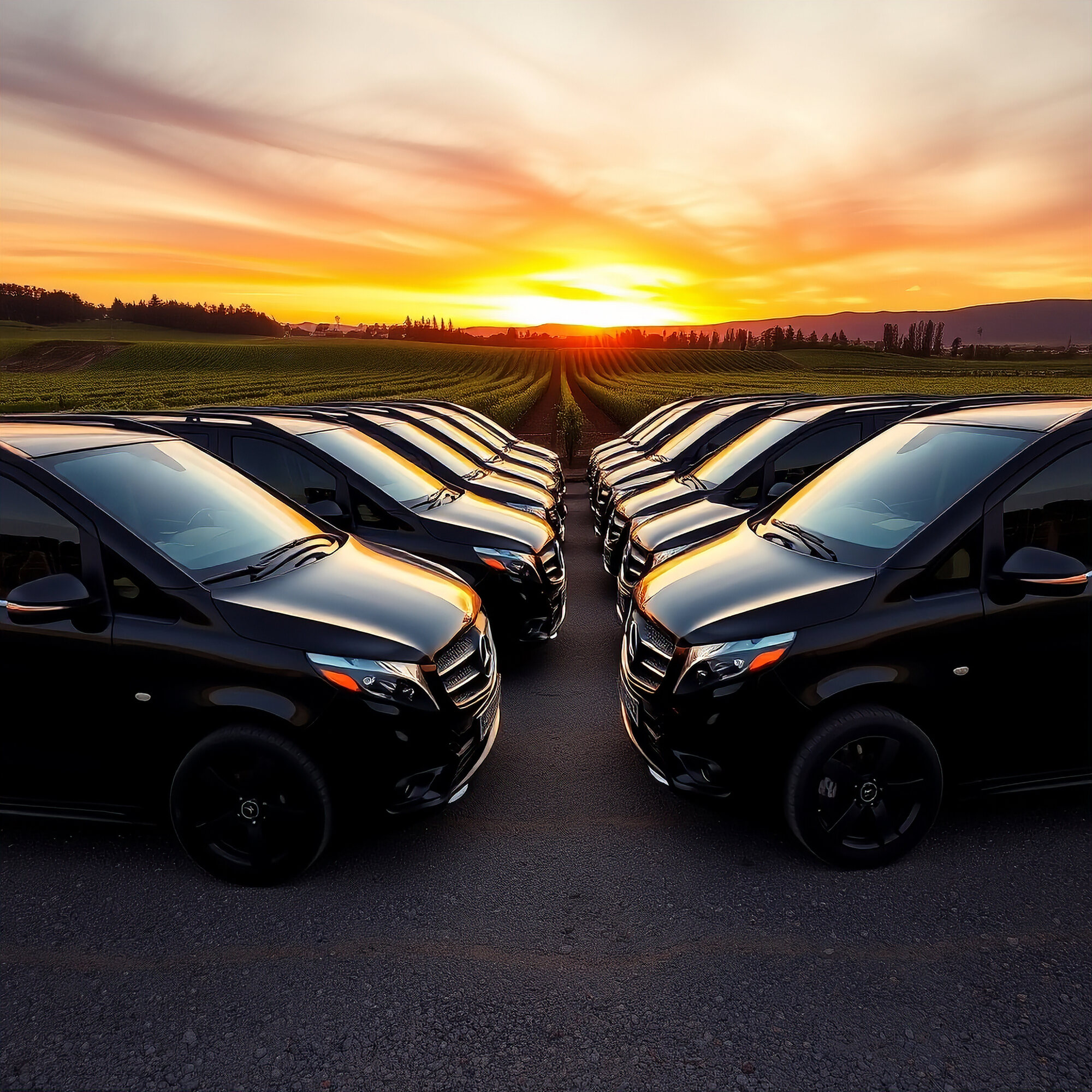 Mercedes Benz Vito fleet, Chauffeur fleet at sunset